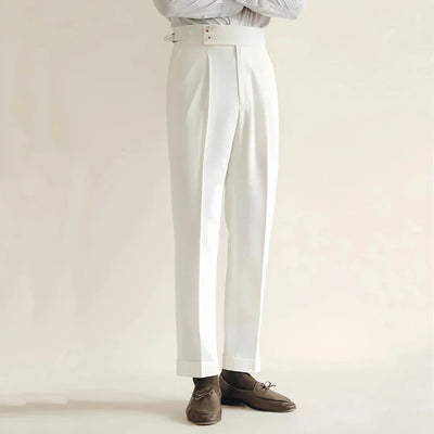 Men’s Tailored Trousers – Wool Blend – High-Rise Waist – Pleated – Cuffed Hem – Formal Fit