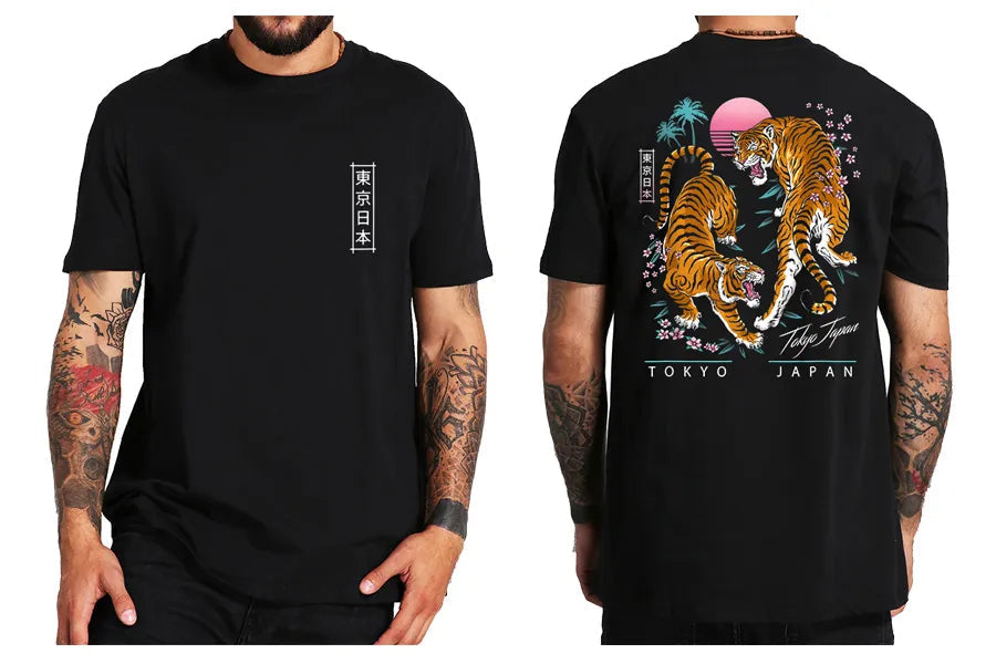 Tiger T Shirt Japanese Tokyo Back Print Harajuku Gang Gifts Street Wear Culture Cool Design Tops Tee Homme