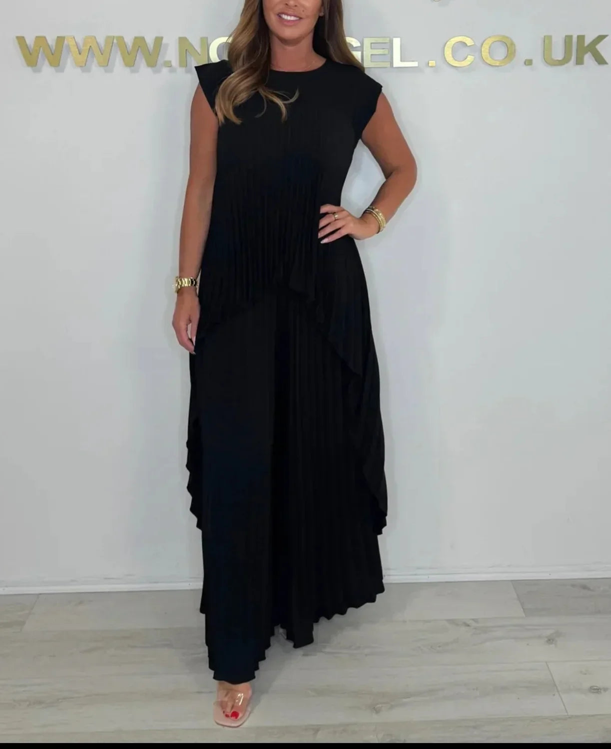 Angela - Pleated Irregular Top and Wide Waisted Pants Set