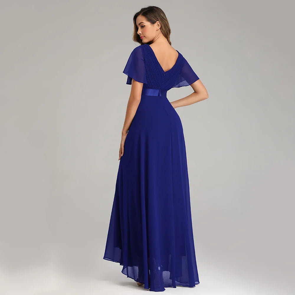 Women’s Evening Gown – Chiffon A-Line – V-Neck – Flutter Sleeves – Full Length