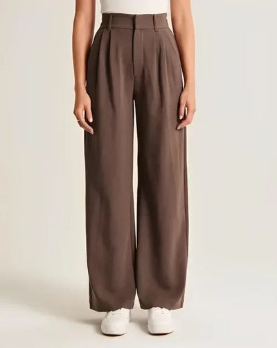 Women’s Trousers – Tailored Fit – High Waist – Wide Leg – Front Pleats – Full Length