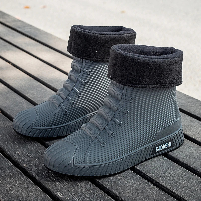 Men’s High-Top Boots – Waterproof – Fleece Lined – Textured Grip Sole – Mid-Calf Fit