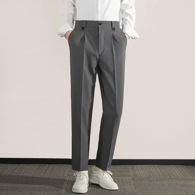 Men’s Classic Fit Trousers – Pleated Front – Straight Leg – Breathable Cotton Blend
