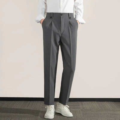Men’s Classic Fit Trousers – Pleated Front – Straight Leg – Breathable Cotton Blend