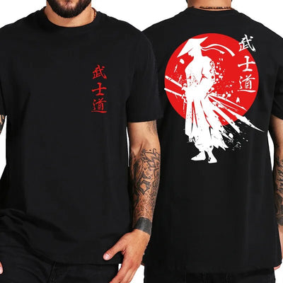 Japan Samurai Spirit T Shirts Japanese Style Back Print EU Size 100% Cotton Tops T-shirt Bushido Male Gifts Tee