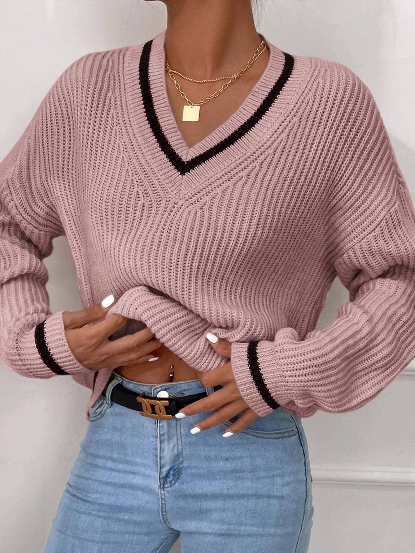 Marina | Striped Waffle Knit Sweater