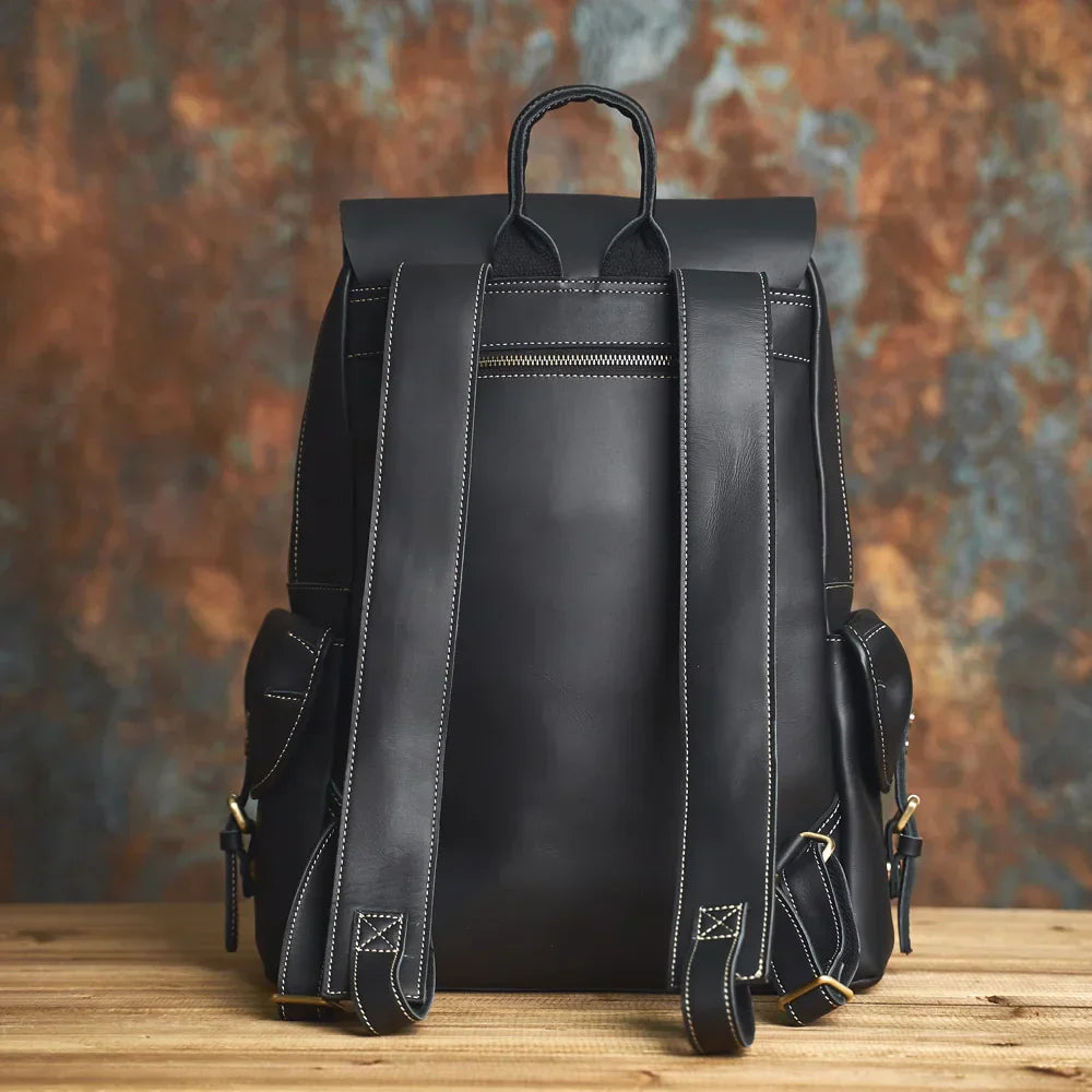 Rugged Genuine Leather Travel Backpack - Brown Large Capacity Daypack