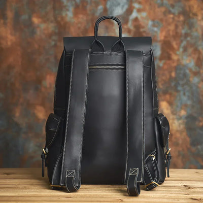 Rugged Genuine Leather Travel Backpack - Brown Large Capacity Daypack