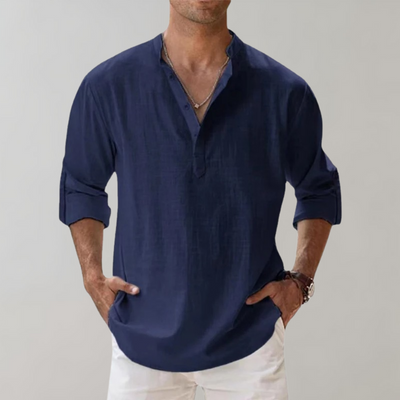 Avencea - Men's Summer Shirt with Long Sleeves and V-Neck
