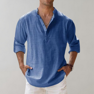 Avencea - Men's Summer Shirt with Long Sleeves and V-Neck