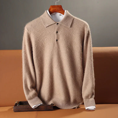 Men’s Polo Sweater – Wool Knit – Relaxed Fit – Long Sleeve – Ribbed Trim