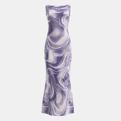 Women’s Maxi Dress – Bodycon Fit – High Neck Sleeveless – Stretch Fabric – Abstract Print
