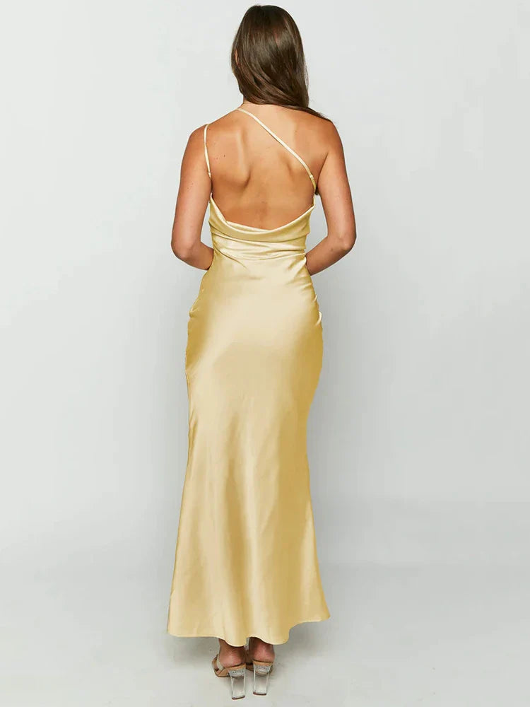Women’s Evening Gown – Satin One-Shoulder – Fitted Silhouette – Floor-Length Formal Dress