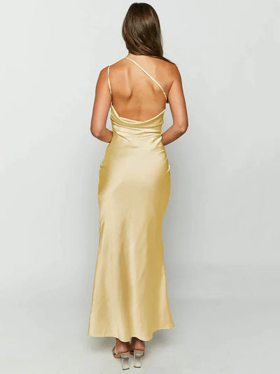 Women’s Evening Gown – Satin One-Shoulder – Fitted Silhouette – Floor-Length Formal Dress