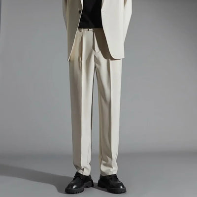 Men’s Dress Pants – Straight Fit – Flat Front with Pleats – Full Length Tailored Style