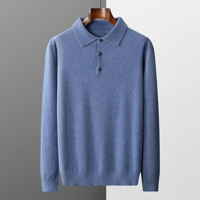Men’s Polo Sweater – Merino Wool – Standard Fit – Ribbed Trim – Button Placket