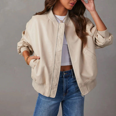 Women’s Bomber Jacket – Oversized Fit – Glossy Finish – Zip Front – Ribbed Trim