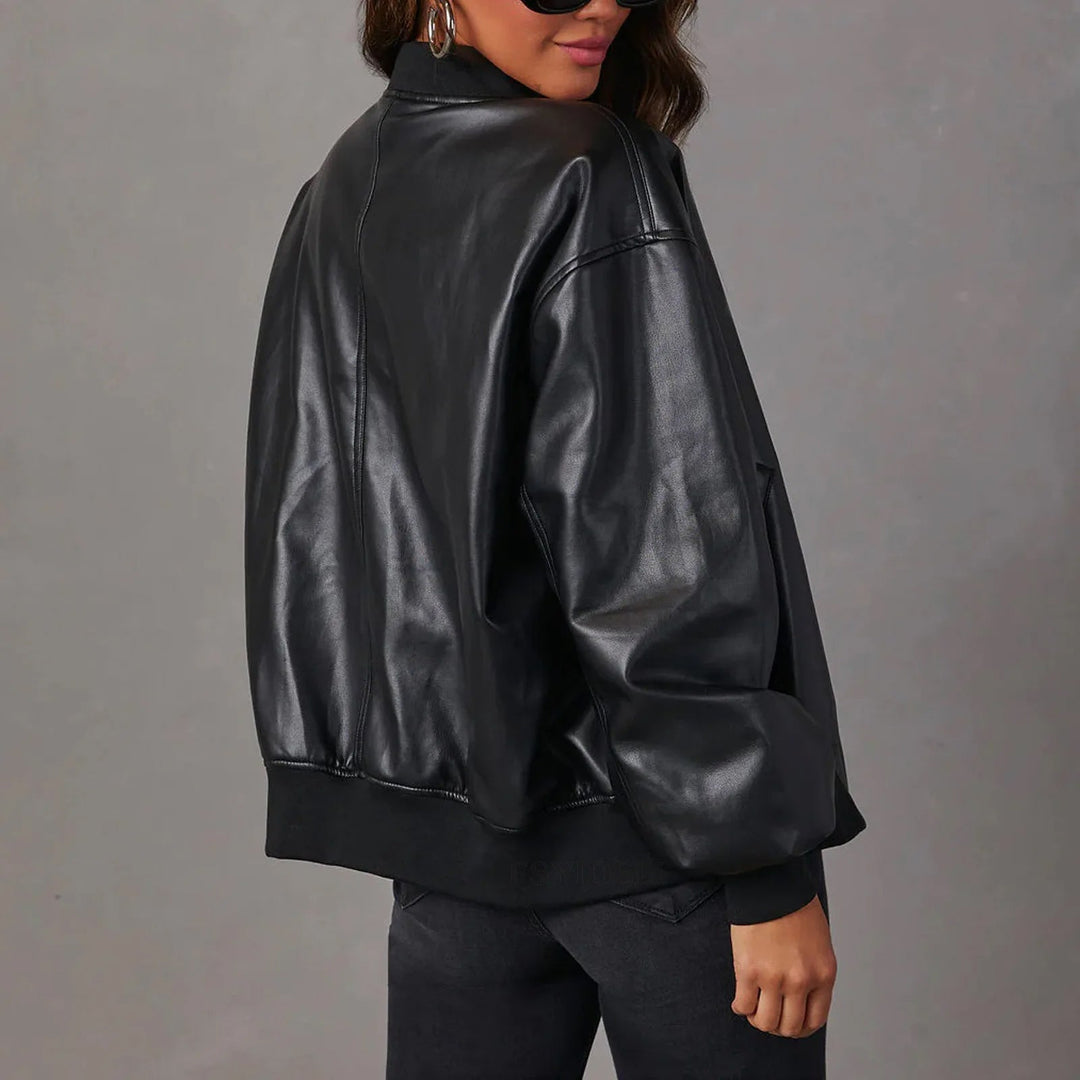 Women’s Bomber Jacket – Oversized Fit – Glossy Finish – Zip Front – Ribbed Trim