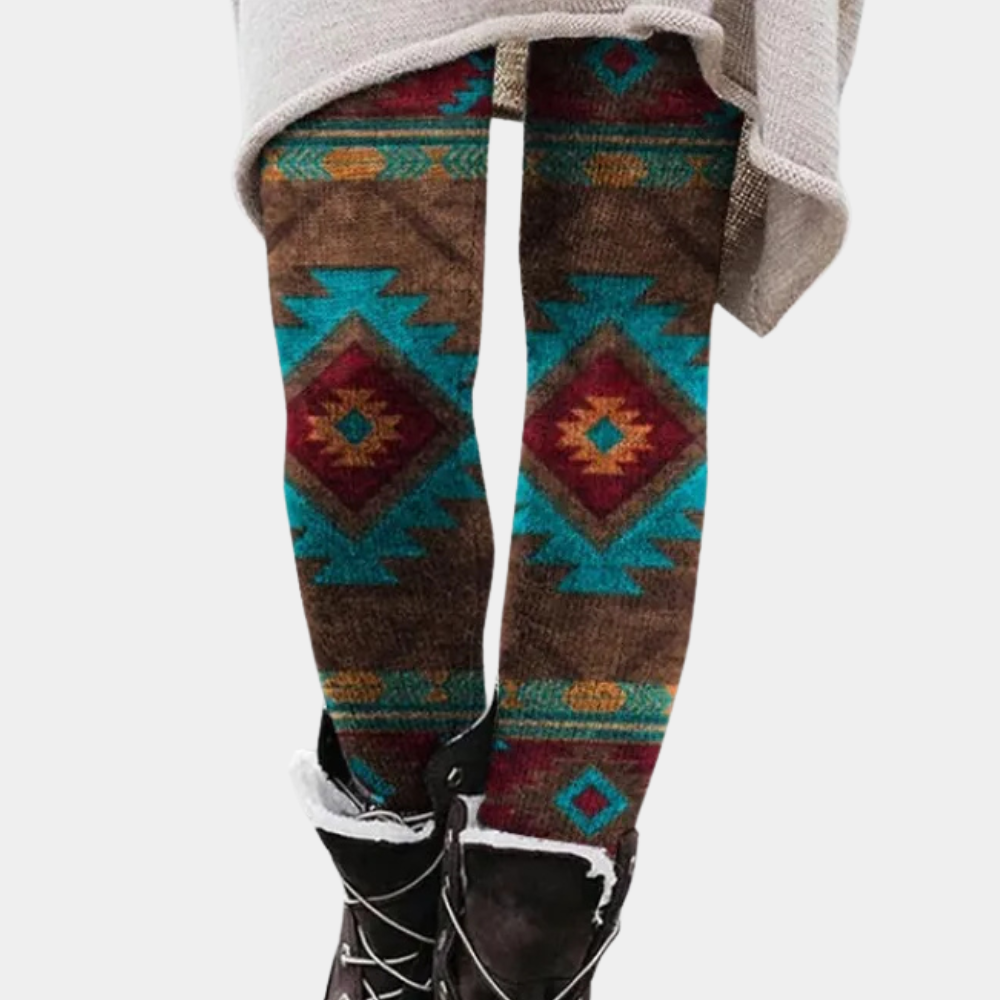 Women’s Leggings – Stretch Fit – Breathable Knit – Geometric Pattern – Full Length