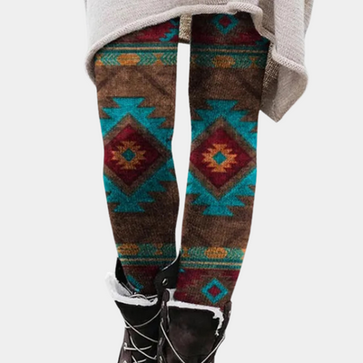 Women’s Leggings – Stretch Fit – Breathable Knit – Geometric Pattern – Full Length