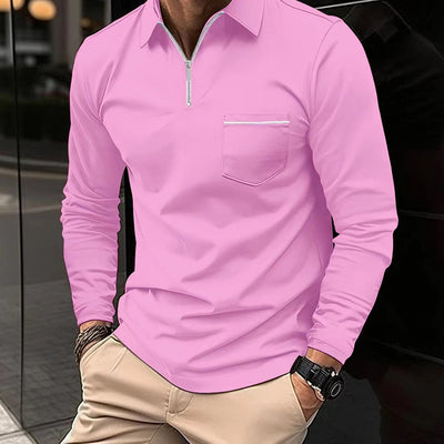 Avencea - Long Sleeve Polo Shirt with Zipper for Men