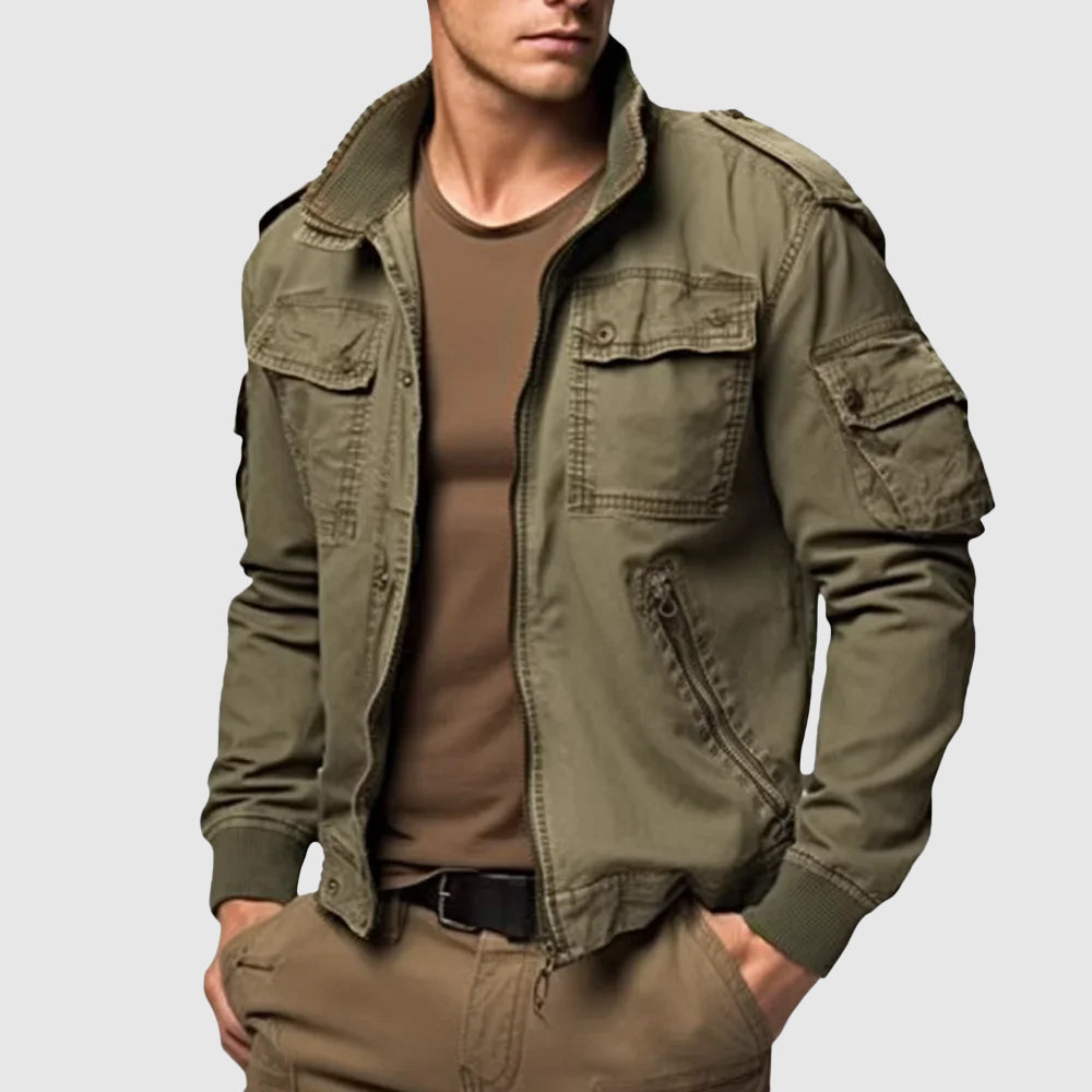 Men’s Bomber Jacket – Cotton Blend – Structured Fit – Utility Pockets – Ribbed Trim