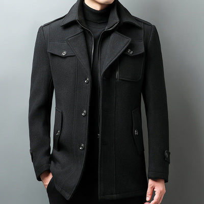 Men’s Jacket – Wool Blend – Structured Fit – Button Front – Notched Lapel – Epaulettes