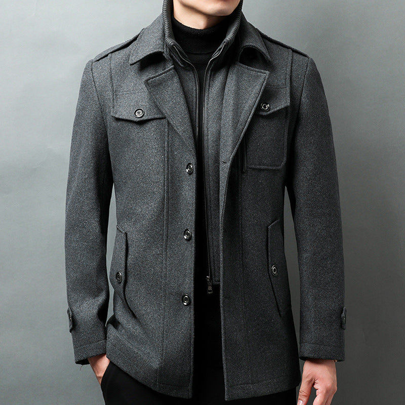 Men’s Jacket – Wool Blend – Structured Fit – Button Front – Notched Lapel – Epaulettes