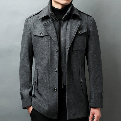 Men’s Jacket – Wool Blend – Structured Fit – Button Front – Notched Lapel – Epaulettes