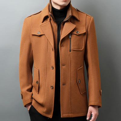 Men’s Jacket – Wool Blend – Structured Fit – Button Front – Notched Lapel – Epaulettes