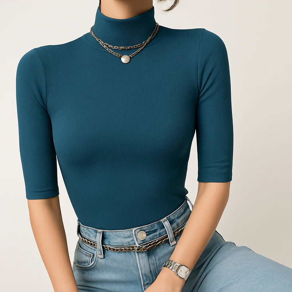 Ribbed Essential Mock Neck Top