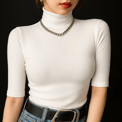 Ribbed Essential Mock Neck Top