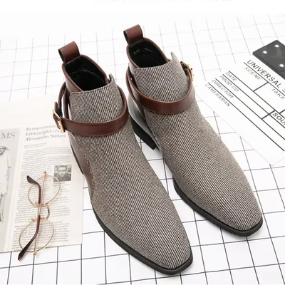 Romain Durand Mesh Leather Buckle Ankle Boots