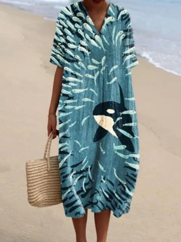 Swan - Vintage Fish Killer Whale Art Print Dress