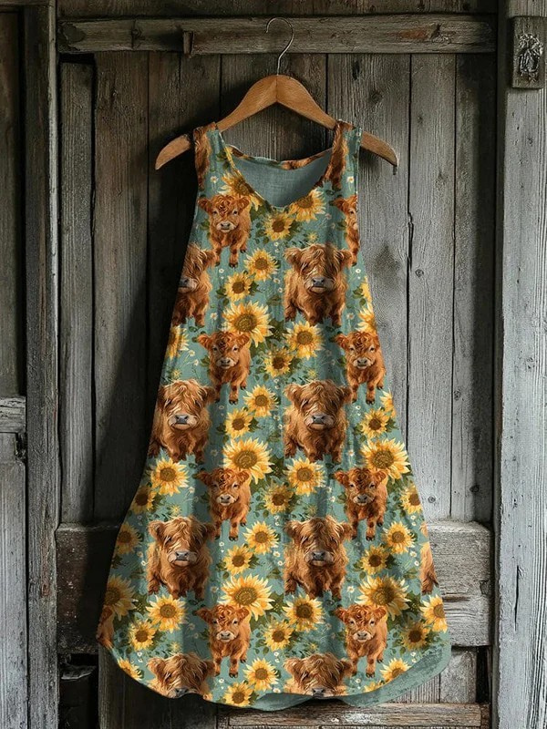 Meadow | Sunflower Highland Cow Dress