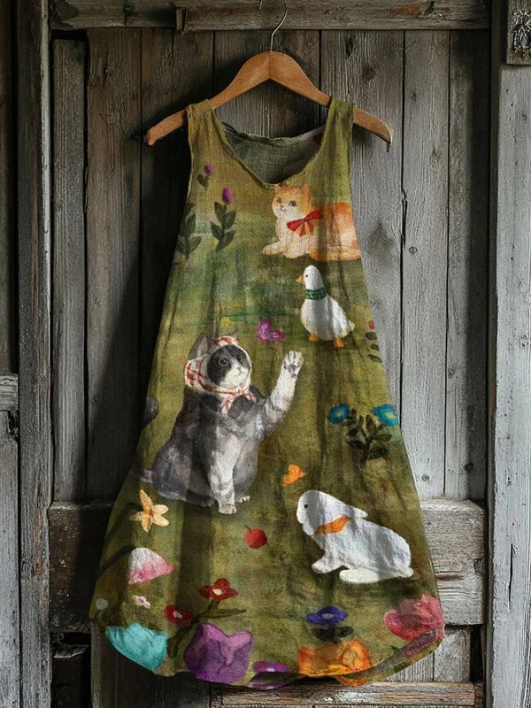 Poppy | Whimsical Farm Cat Art Dress