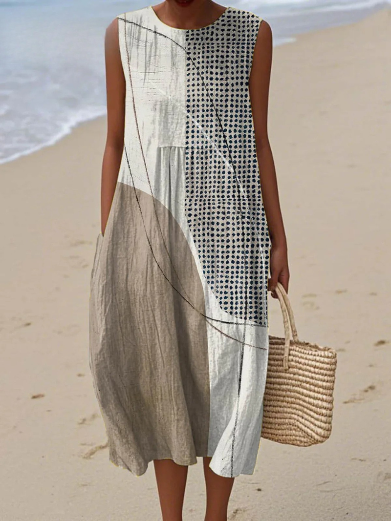 Mira | Abstract Monochrome Sleeveless Midi Dress