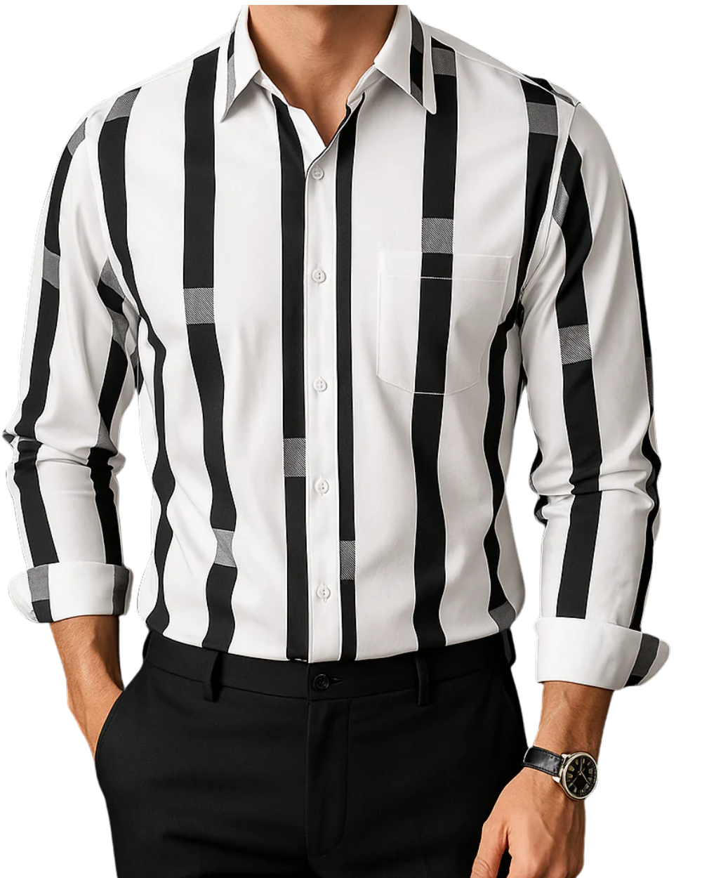 Vertasso – Men’s Bold Panel Stripe Shirt