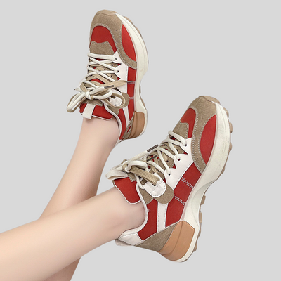 Women's Athletic Chunky Sneakers - Lace-Up Design - Multi-tone Accents