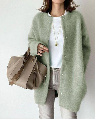 Women’s Cardigan – Oversized Fit – Plush Knit – Button Front – Medium Length Layering