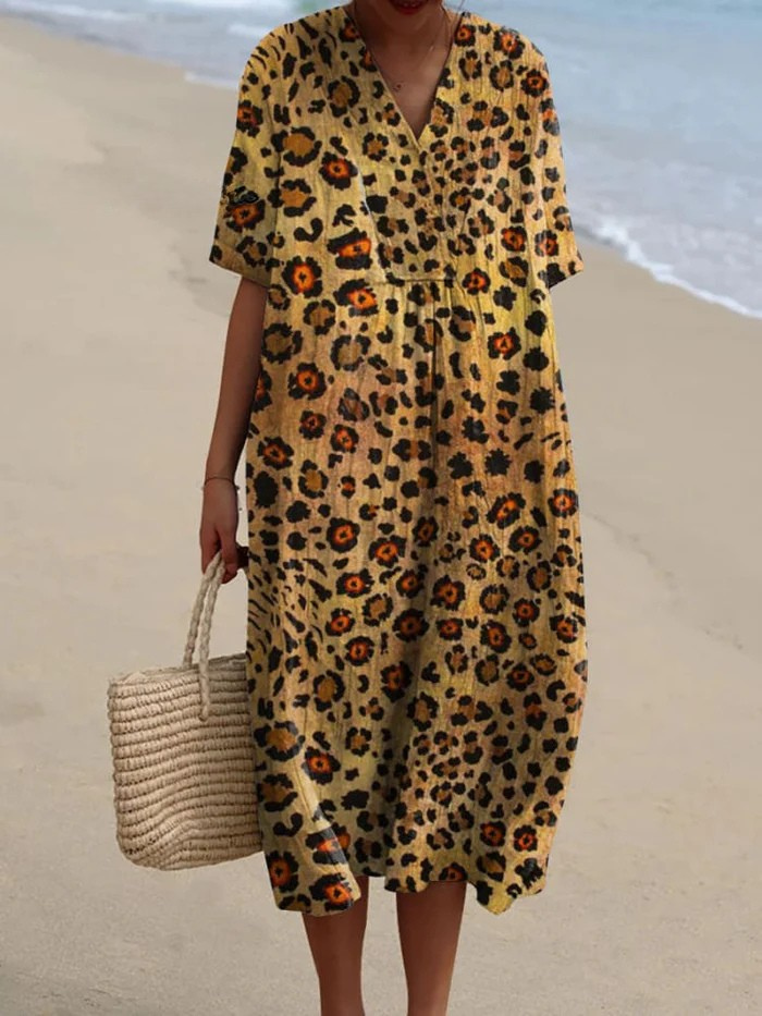 Women's Vintage Leopard Art Print Flowy Dress