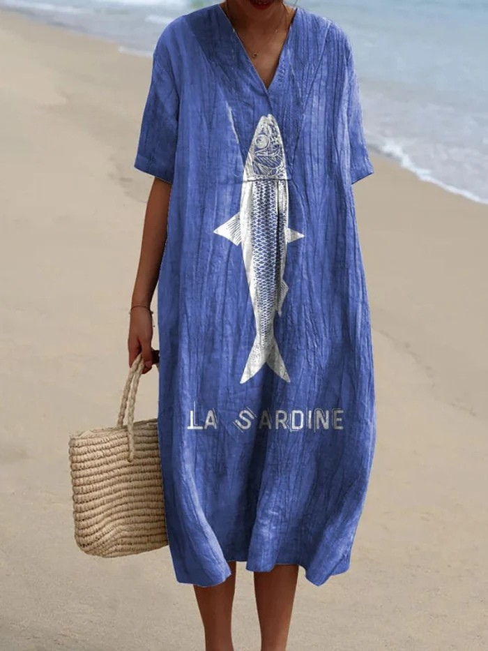 Sardine Fish Graphic Printed Women's Flowy Dress