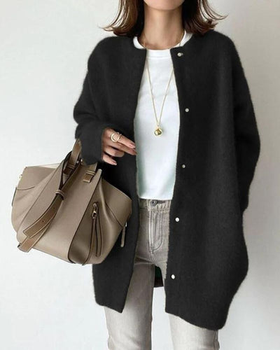 Women’s Cardigan – Oversized Fit – Plush Knit – Button Front – Medium Length Layering