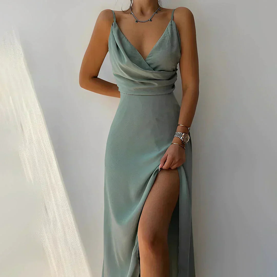 Ophelia™ - ELEGANT DRESS WITH DRAPED NECKLINE AND SLIT
