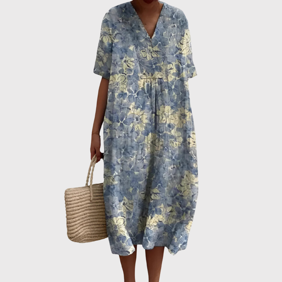 Lena | Soft Bloom V-Neck Midi Dress