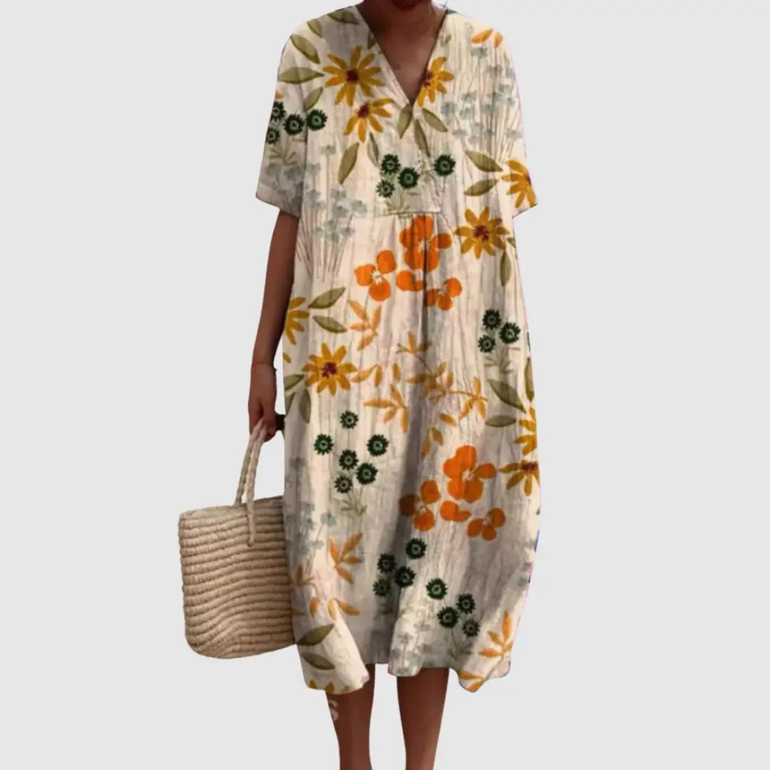 Jasmine | Golden Bloom Vintage-Style Midi Dress