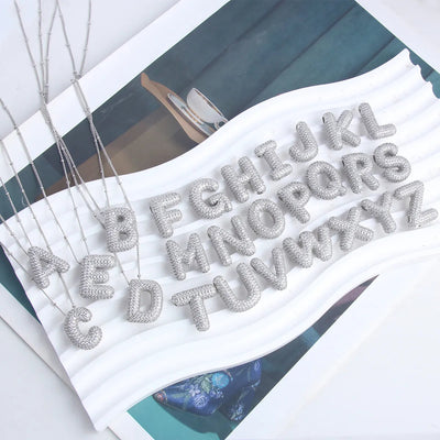 Bubble letter initial necklace set | White Gold 18k