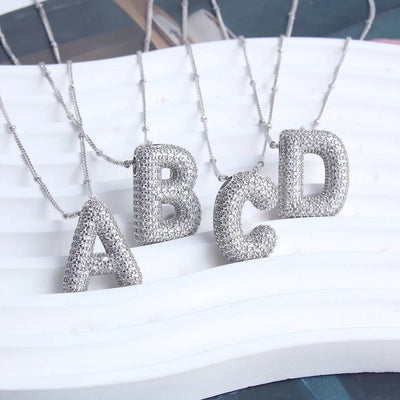 Bubble letter initial necklace set | White Gold 18k