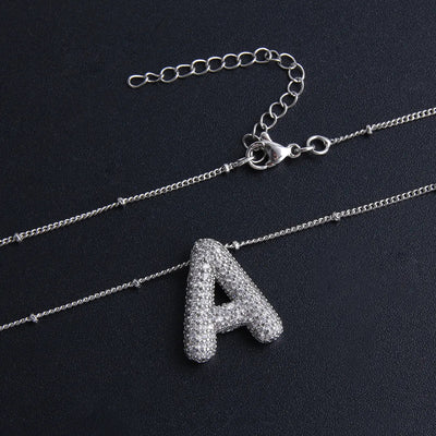 Bubble letter initial necklace set | White Gold 18k