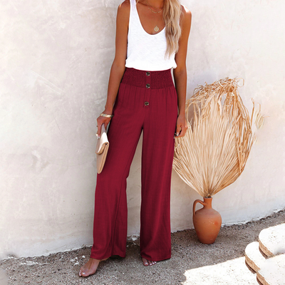 Avencea - High Waist Loose Pants with Wide Legs